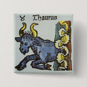 Taurus the Bull, Vintage Signs of the Zodiac 2 Inch Square Button