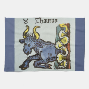 Taurus the Bull, Vintage Signs of the Zodiac Kitchen Towel
