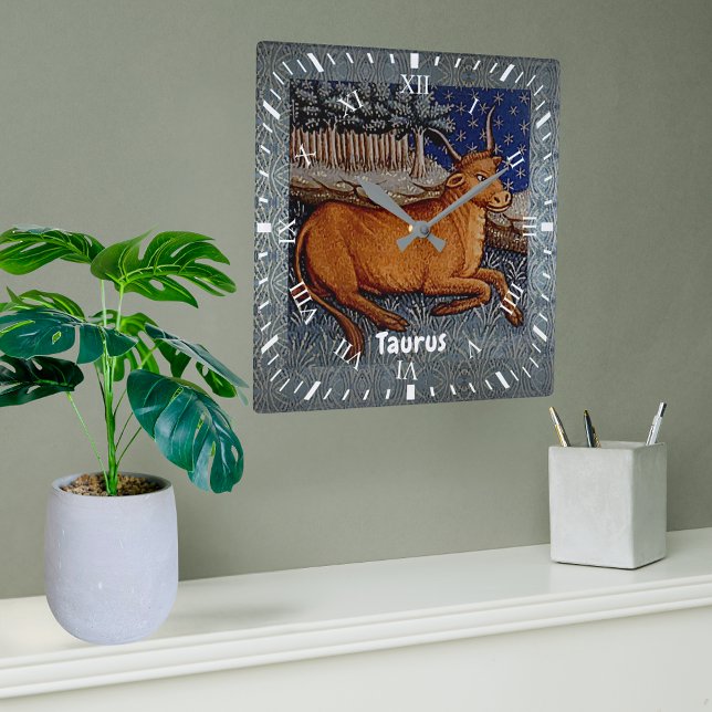 Taurus the Bull Zodiac Sign Birthday Party Square Wall Clock (Taurus the Bull Zodiac Sign Birthday Party Square Wall Clock)