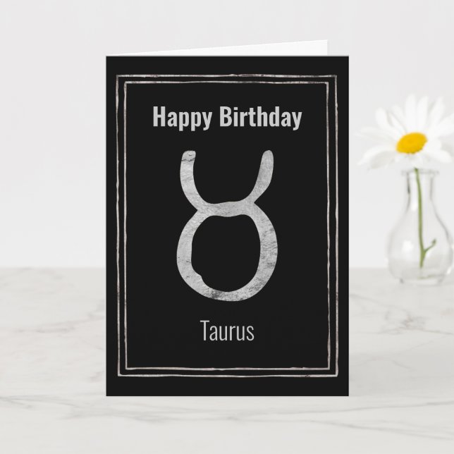 Taurus the bull zodiac silver Happy Birthday  Card (Small Plant)