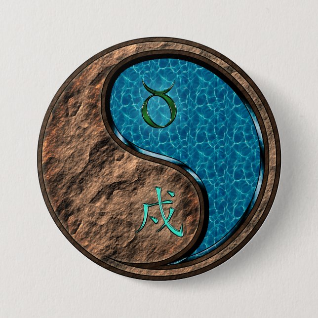 Taurus & Water Dog 3 Inch Round Button (Front)
