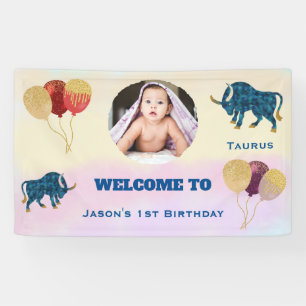 Taurus Watercolor 1st Birthday Photo Sign