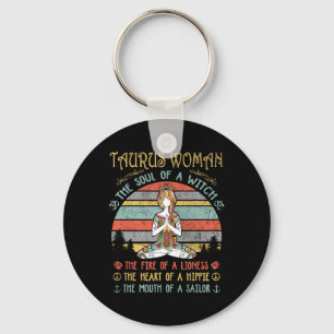 Taurus Woman The Soul Of A Witch Vintage Birthday Keychain