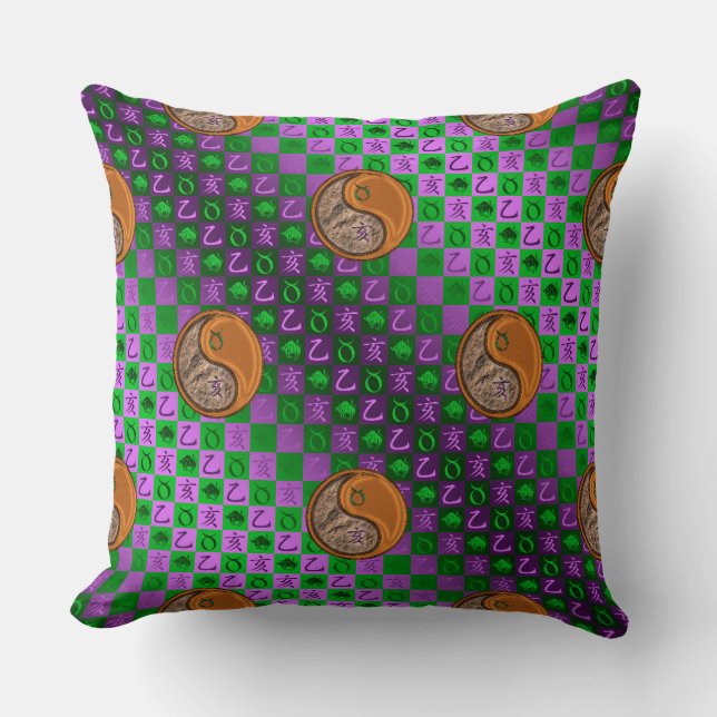 Taurus & Wood Boar Throw Pillow (Front)