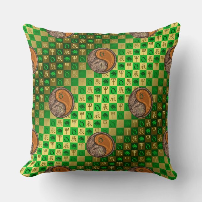 Taurus & Wood Dragon Throw Pillow (Front)