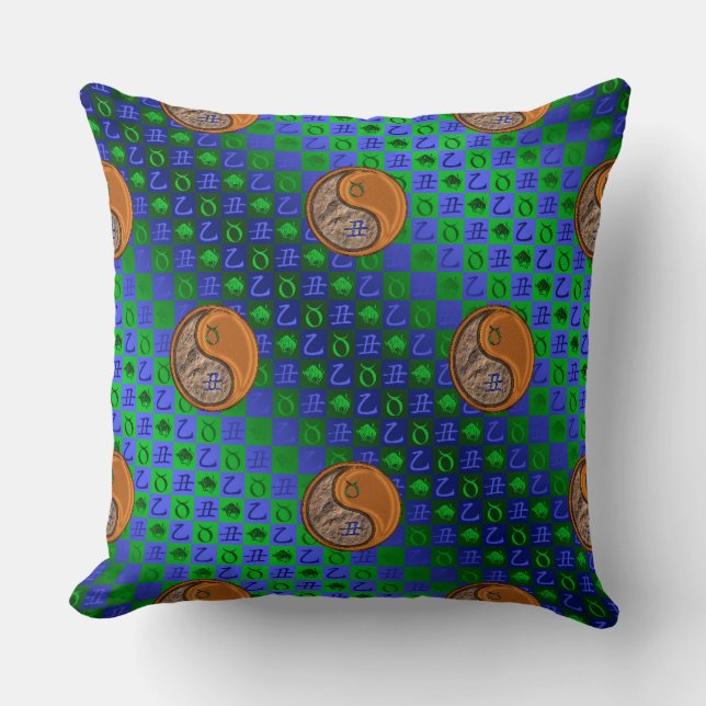 Taurus & Wood Ox Throw Pillow (Front)