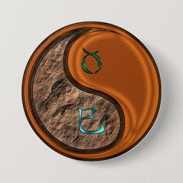 Taurus & Wood Snake 3 Inch Round Button (Front)