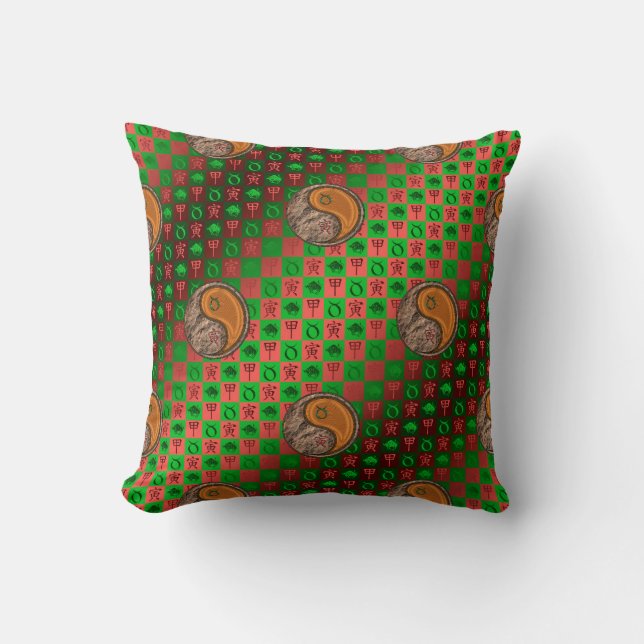 Taurus & Wood Tiger Throw Pillow (Front)