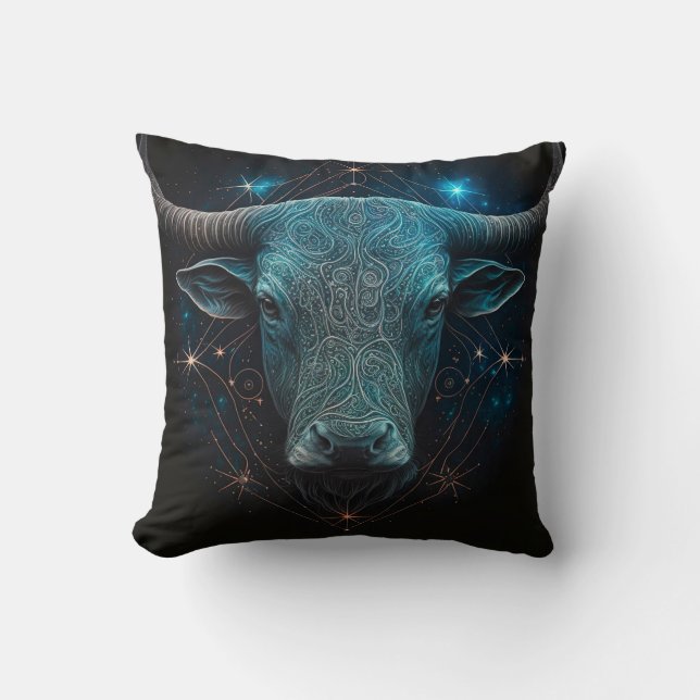 Taurus Zodiac Astrological Throw Pillow (Front)