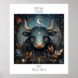 Taurus Zodiac Astrology Name & Birthday Poster