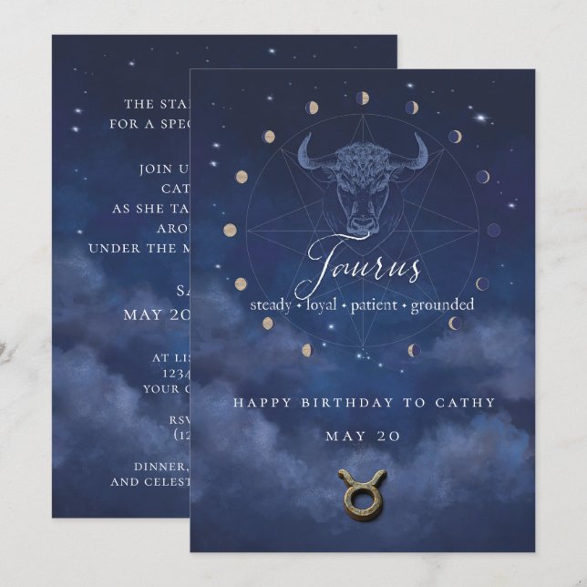 Taurus Zodiac Birthday Invitation (Front/Back)