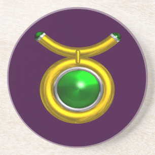 TAURUS ZODIAC BIRTHDAY JEWEL Emerald,Gold Purple Coaster