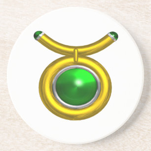 TAURUS ZODIAC BIRTHDAY JEWEL Emerald,Gold White Coaster