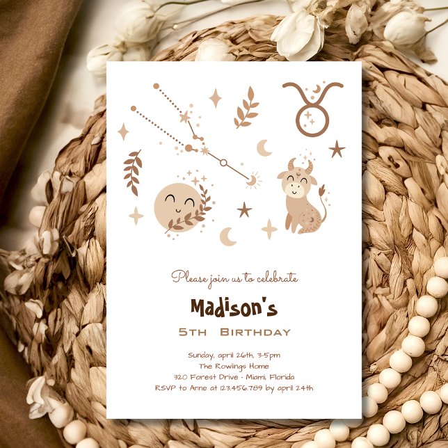 Taurus zodiac boho kids birthday Invitation (Creator Uploaded)