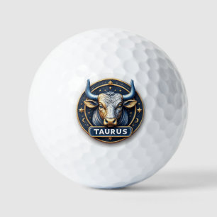 Taurus Zodiac Bull Emblem With Gold Ring Golf Balls