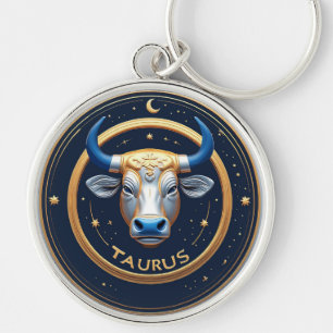 Taurus Zodiac Bull Emblem With Gold Ring Keychain