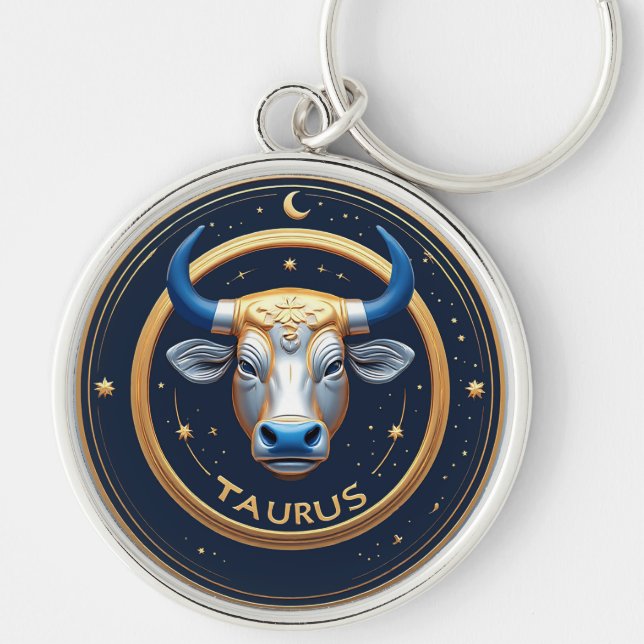 Taurus Zodiac Bull Emblem With Gold Ring Keychain (Front)