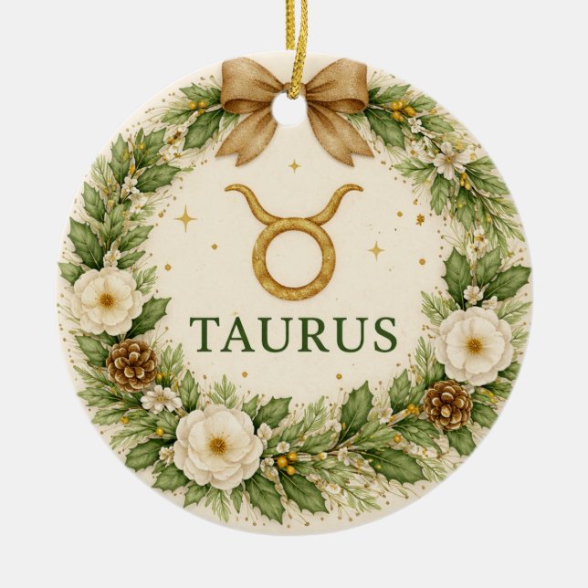 Taurus Zodiac Christmas Ornament – Winter Floral W (Front)