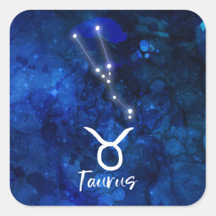 Taurus Zodiac Constellation Blue Galaxy Celestial Square Sticker