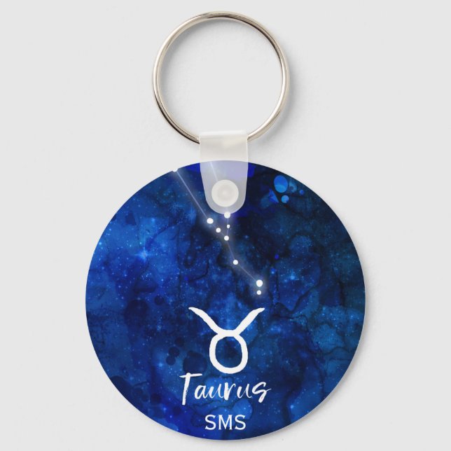 Taurus Zodiac Constellation Blue Galaxy Monogram Keychain (Front)