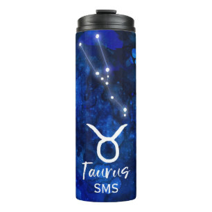Taurus Zodiac Constellation Blue Galaxy Monogram Thermal Tumbler