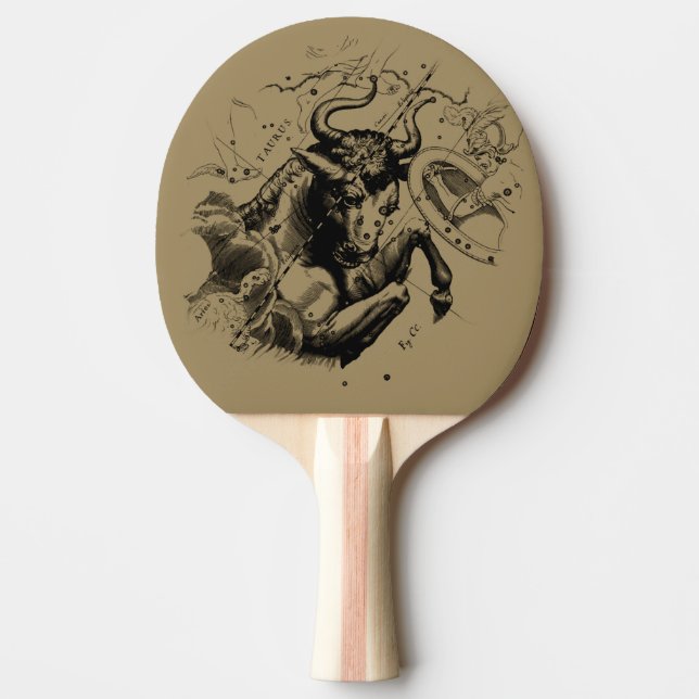 Taurus Zodiac Constellation Hevelius 1690 on Taupe Ping Pong Paddle (Front)
