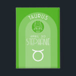 Taurus Zodiac Custom Birthday Photo Astrology<br><div class="desc">Personalize this button with a birthdate and name. A custom design with the zodiac sign - Taurus - plus personality traits, information and constellation. A fresh green colour - associated with Taurus is the main design behind all of the Zodiac details. A great gift for a friend or to just...</div>
