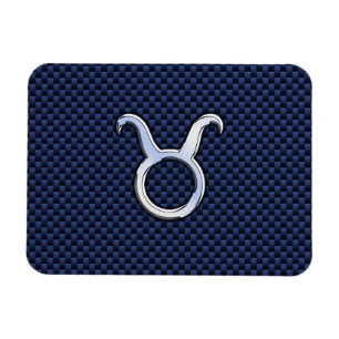 Taurus Zodiac Decor Navy Blue Carbon Fiber Print Magnet