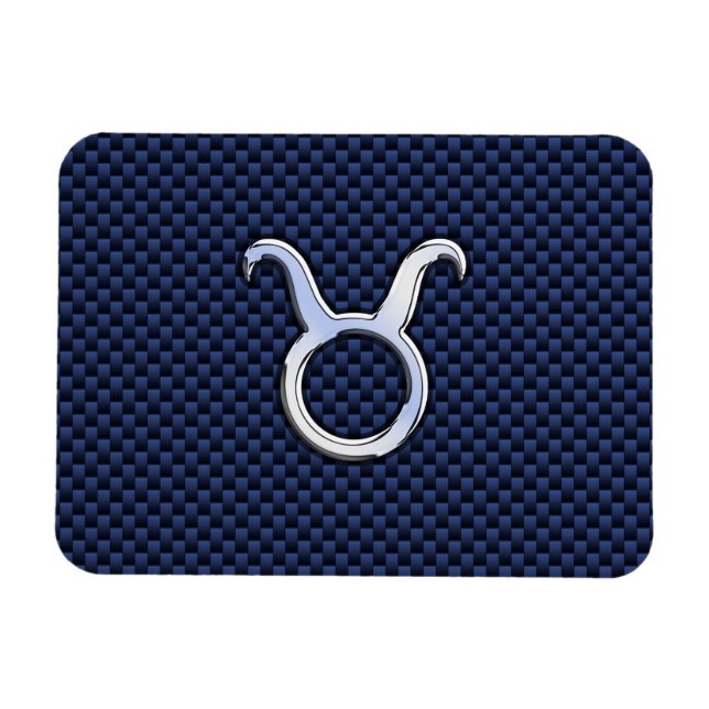 Taurus Zodiac Decor Navy Blue Carbon Fiber Print Magnet (Horizontal)
