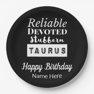 Taurus Zodiac Fun Characteristics Birthday Paper Plate