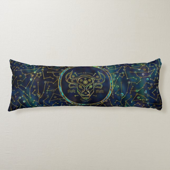 Taurus Zodiac Gold Abalone on Constellation Body Pillow (Front)