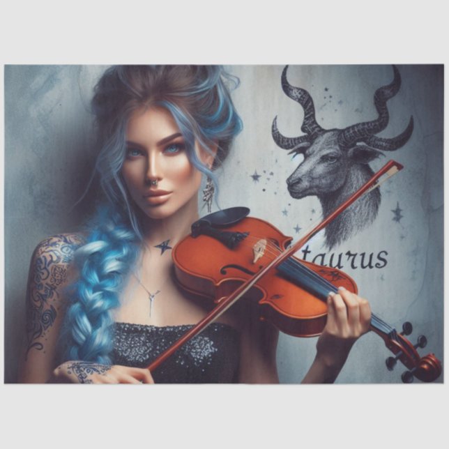 Taurus Zodiac Musician Violin Decoupage  Tissue Paper (Front)