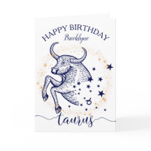 Taurus Zodiac Navy & Gold Monochrome Birthday Card