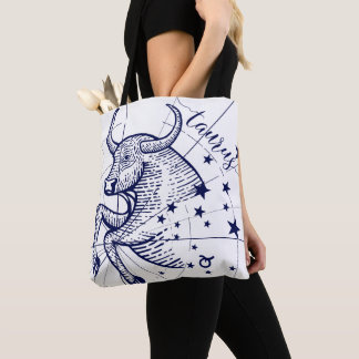 Taurus Zodiac Navy & Gold Monochrome Graphic Tote Bag