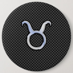 Taurus Zodiac on Charcoal Carbon Fibre Print 6 Inch Round Button