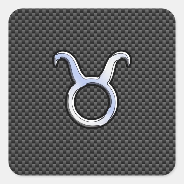 Taurus Zodiac on Charcoal Carbon Fibre Print Square Sticker (Front)