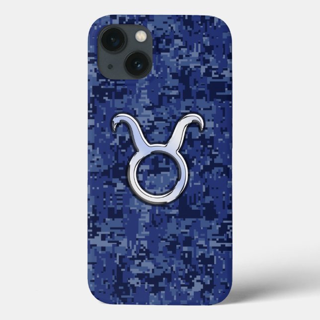Taurus Zodiac on Navy Blue Digital Camo Case-Mate iPhone Case (Back)