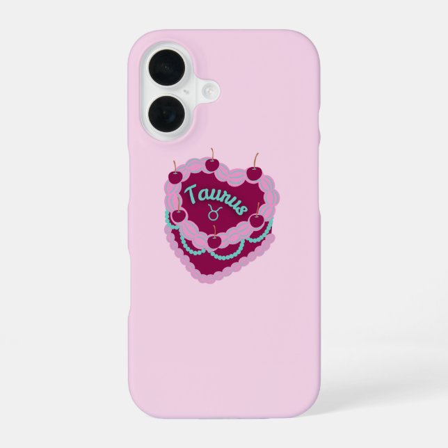 Taurus Zodiac Pastel Heart Birthday Cake iPhone 16 Case (Back)