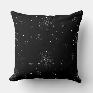 Taurus Zodiac Pattern in Black and White Throw Pillow