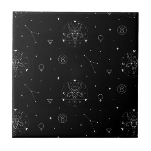 Taurus Zodiac Pattern in Black and White Tile