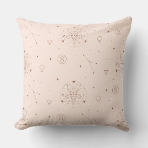 Taurus Zodiac Pattern in Brown and Burgundy Throw Pillow