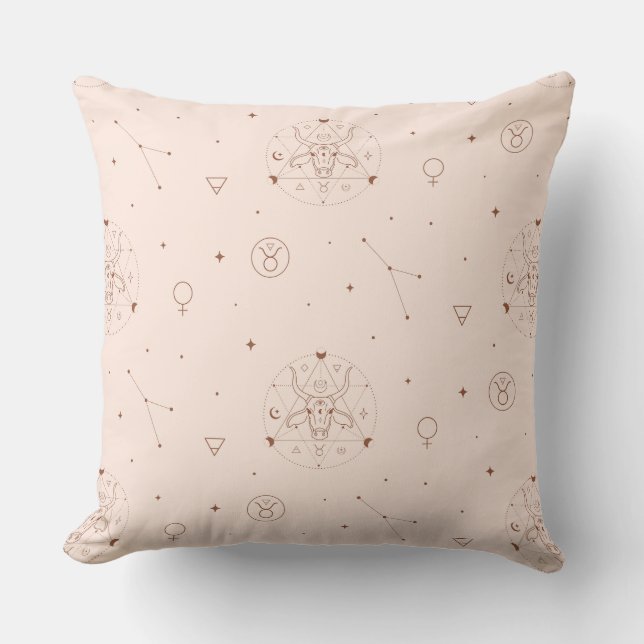 Taurus Zodiac Pattern in Brown and Burgundy Throw Pillow (Front)
