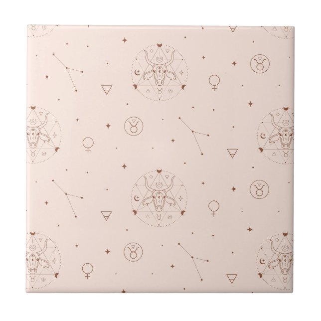 Taurus Zodiac Pattern in Brown and Burgundy Tile (Front)