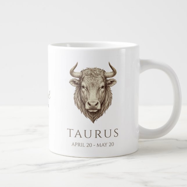 Taurus Zodiac Personalized Name & Birth Date Large Coffee Mug (Right)
