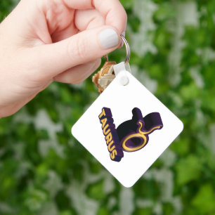Taurus Zodiac Sign and Text Design Keychain
