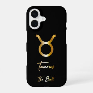 Taurus Zodiac Sign, Black & Gold iPhone 16 Case