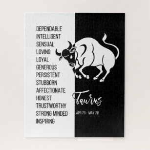 Taurus Zodiac Sign, Black & White Jigsaw Puzzle