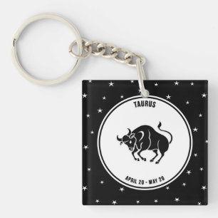 Taurus Zodiac Sign, Black & White Keychain