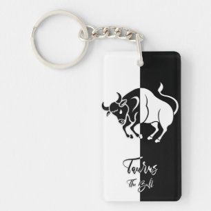 Taurus Zodiac Sign, Black & White Keychain