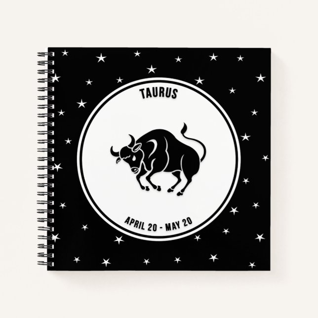 Taurus Zodiac Sign, Black & White Notebook (Front)